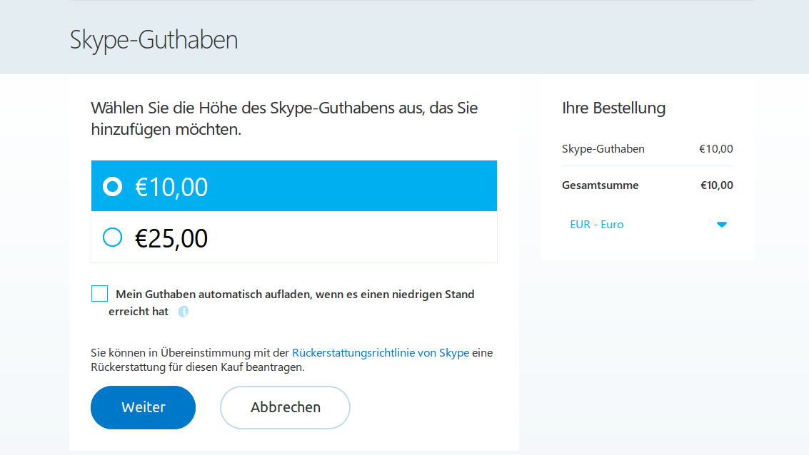 Skype Account Guthaben hinzufügen